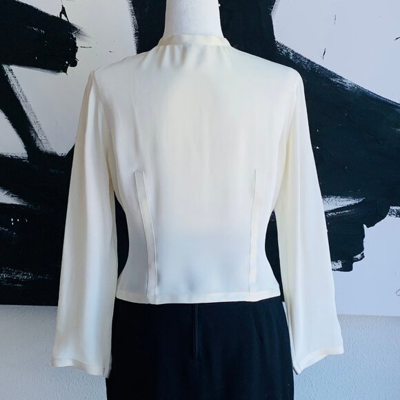 Max Studio vintage off-white semi-sheer crêpe chiffon waistcoat blouse -Fits 4-6 - Picture 3 of 11